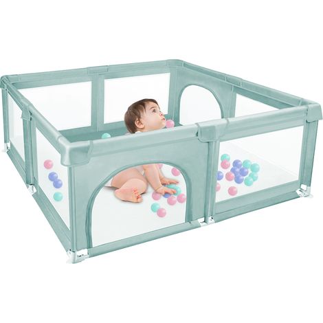 Haloyo® Parc pour bébé,Parc bébé aire de jeux,Parc Pliable avec Barrières,avec mesh respirant intérieur extérieur,Avec 50 boules océaniques,120 x 120 x 66cm, Vert foncé (1/5)