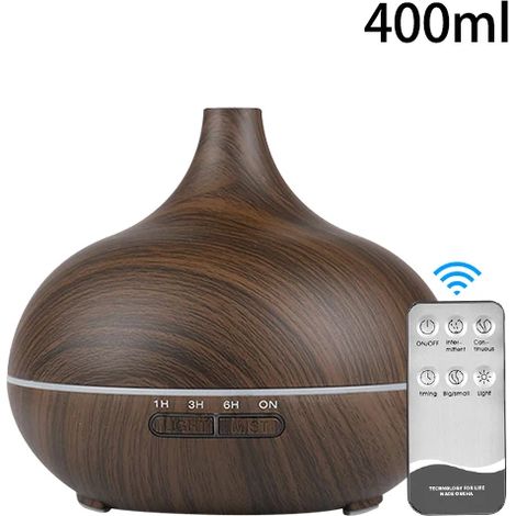 Diffuseur d'arômes d'huiles essentielles électrique, humidificateur d'air ultrasonique, télécommande couleur LED, brumisateur d'intérieur (marron foncé) (1/3)