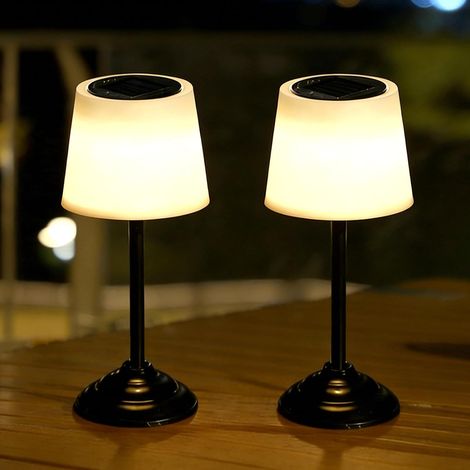 Lot de 2 Lampes de Table Solaire Exterieur, Lampe de Table Solaire Cabless, Lampes de Table d'Extérieur Warm White, Lampe Terrasse Exterieur pour Jardin, Balcon ou Patio (1/5)