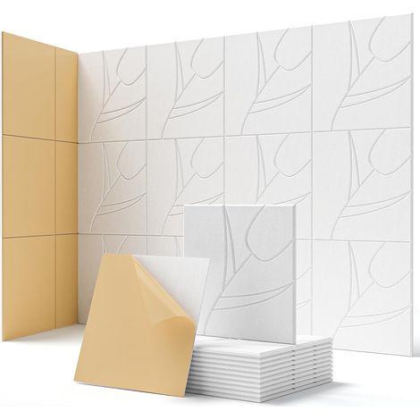 Lot de 12 panneaux acoustiques autocollants, rembourrage insonorisant en polyester, panneaux muraux insonorisants haute densité, 30 x 30 x 1 cm, blanc (1/5)