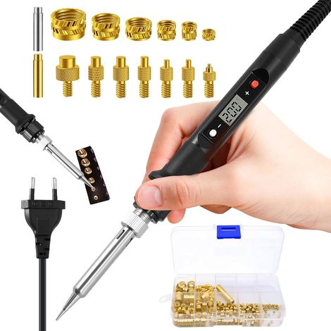 Affichage LED Kit De Fer A Souder, 130 Pièces Insert Fileté Metal Pour Fer À Souder Température Réglable, Jeu D'Inserts Filetés M2/M3/M4/M5/M6/M8 Écrous De Fusion Pour Accessoires D'Imprimante 3D (1/5)