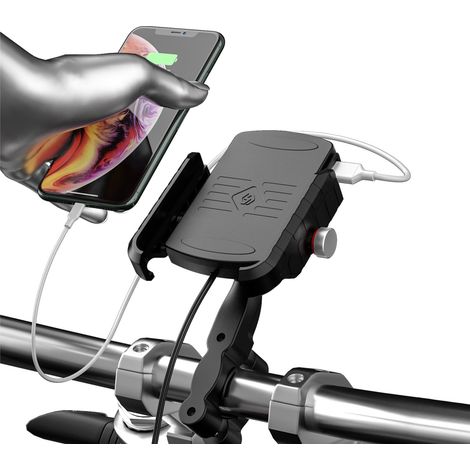 Support de téléphone pour moto 2 en 1 12-24 V avec charge sans fil 15 W + charge rapide USB QC3.0 (modèle pour guidon) (ZH-19414A1) (1/5)