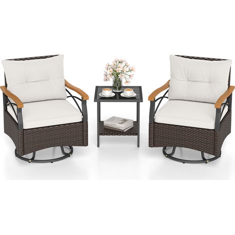 COSTWAY 3 Piece Outdoor Swivel Chair Set Patio Wicker Rotating Chairs (1/5)