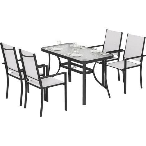 Outsunny Set Pranzo Giardino con Ombrellone, Sedie Impilabili, Grigio.