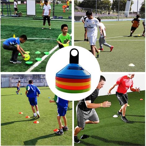 Packung mit 50 Fußballkegeln inklusive Tragetasche und Ständer für Training, Sportplätze und Linienmarkierung. (1/5)