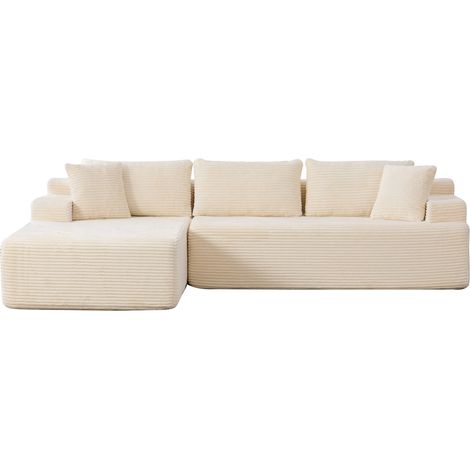 Canapé modulable en tissu chenille ivoire avec mousse haute résilience 30D, chaise longue intégrée (1/5)
