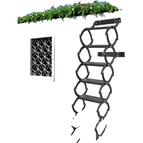 Échelle pliante rétractable, construction en acier au manganèse élevé, Dimensions : 16,53 x 14,17 x 18,5 po, 7 marches pour un accès polyvalent, conception murale pour un gain de place, haute capacité (1/5)