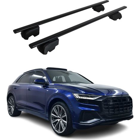 OMAC Barres de toit pour Audi Q8 4M 2018-2026 – City Crash tested – ISO PAS 11154:2006 – Antivol inclus – Charge max 75 kg – 2 barres Noir (1/4)