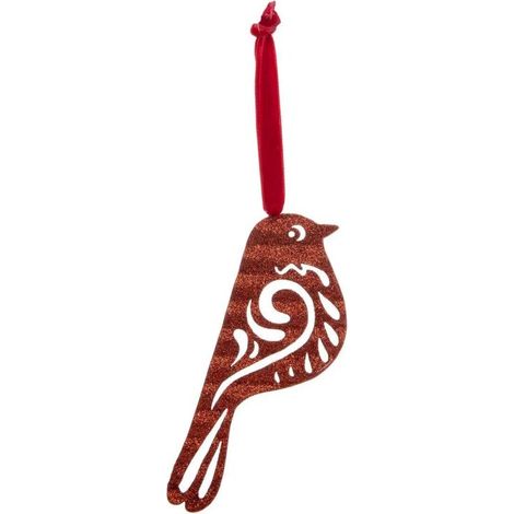 Paris Prix - Sujet De Noël Déco oiseau 14cm Rouge