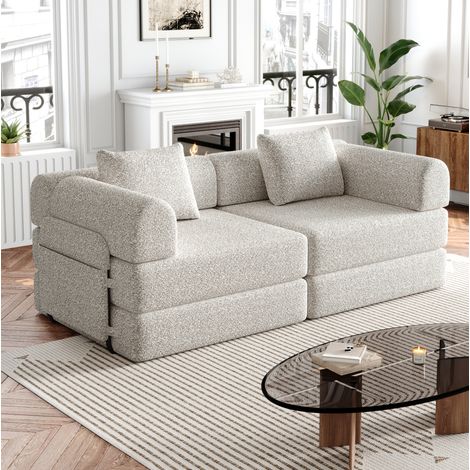 Divano letto modulare khaki in ciniglia con vano portaoggetti e configurazione versatile (1/5)