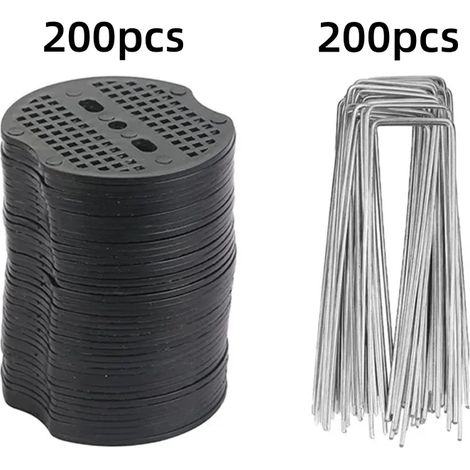 (400 pièces) Piquets de jardin en forme de U avec rondelles de blocage pour fixer les filets anti-mauvaises herbes et accessoires de jardinage. (1/4)