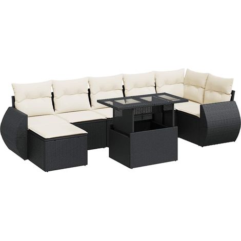 vidaXL Set Divani da Giardino con Cuscini 8 pz Nero in Polyrattan (1/5)