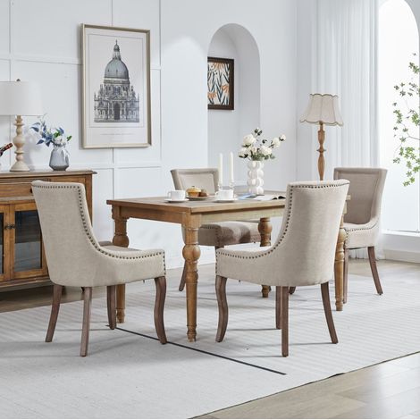 Sillas comedor tapizadas chenilla beige patas madera OKMYHOME (1/5)