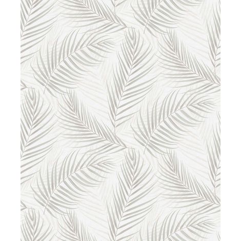 Papier peint feuille gris & beige crème clair Tapisserie motif feuille beige crème salle de bain Papier peint intissé salon & cuisine (1/5)