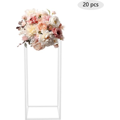 Lot de 20 présentoirs à fleurs en métal blanc, cadres géométriques, support colonne, centre de table vase, pour décoration de mariage, cérémonie, fête et réception (60cm hauteur) (1/5)