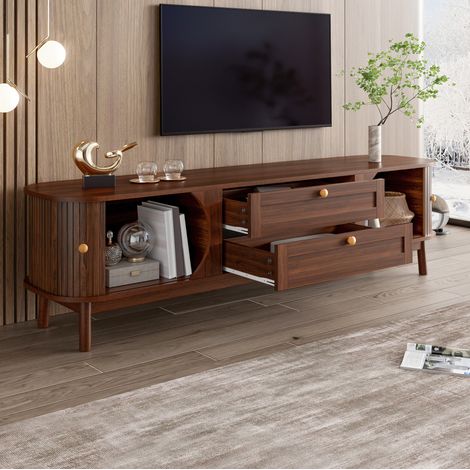 Mobile TV 170x39,5x46 cm noce in MDF - ante scorrevoli e cassetti (1/5)