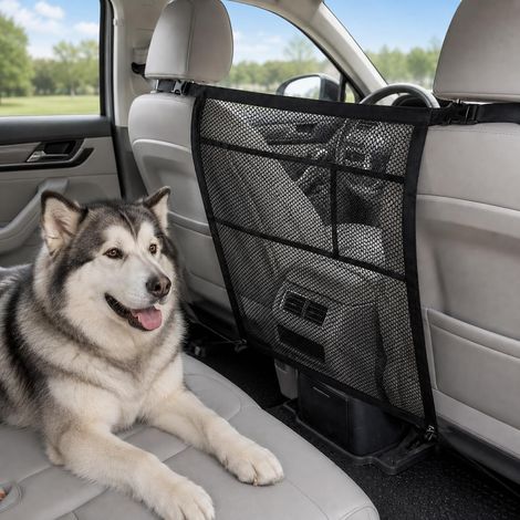 Grille pour chien de voiture, organiseur à 2 couches pour siège arrière (1/5)