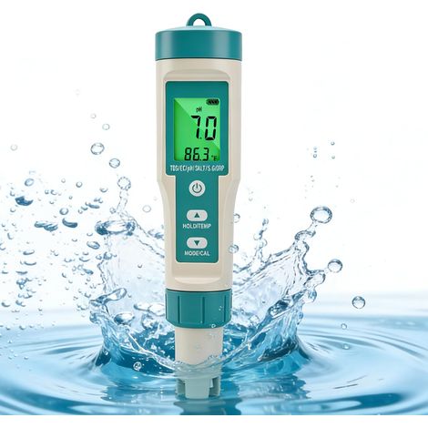 Testeur d’eau 8 en 1, Testeur ph à Écran LCD, Testeur Piscine, mesure pH ORP TDS EC Sel Température, Testeur d'eau pour piscine, aquarium, hydroponie, eau potable (1/5)