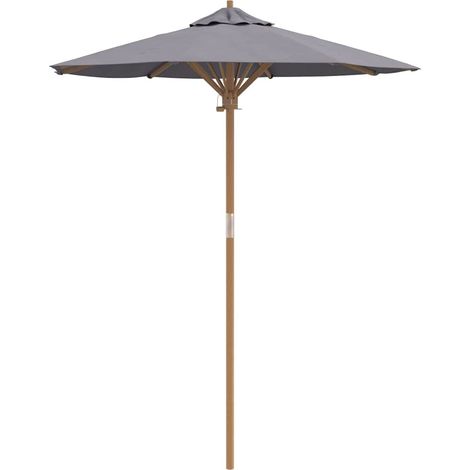 Parasol de jardin rond pratique avec poteau détachable 270 x 260 cm style épuré en bambou gris foncé