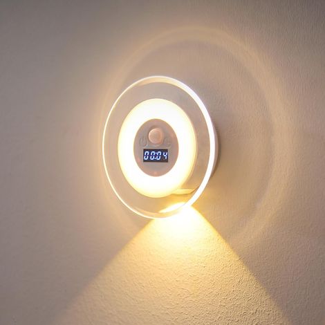 LED-Nachtlicht mit Bewegungsmelder und Zeitanzeige, dimmbare dreifarbige Klebewandleuchte, kabellos aufladbare Wandleuchte, dynamisches Nachtlicht mit Bewegungsmelder. (1/5)