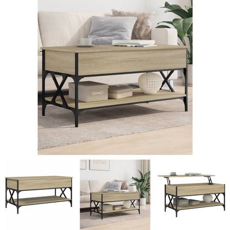 The Living Store Couchtisch Sonoma-Eiche 100x50x50 cm Holzwerkstoff und Metall - Couchtische (1/5)