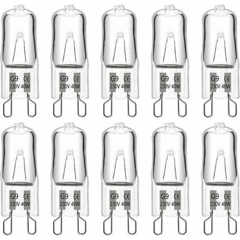 G9-Halogenlampe, 40 W, 230 V, 480 lm, 2900 K warmweiß, dimmbar, G9-Kapsellampen, für Kronleuchter, Gartenbeleuchtung, Wandleuchten, Schrankbeleuchtung, 10er-Packung (1/5)