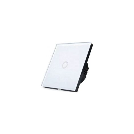 Interrupteur tactile simple FCM01W – panneau en verre blanc – 220-250 V CA – installation encastrée – 100 000 cycles d'endurance – Cable Courant Fort (1/2)