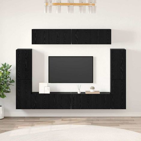 TV-Schrank-Set 8 pcs Schwarz Eichen-Optik Holzwerkstoff