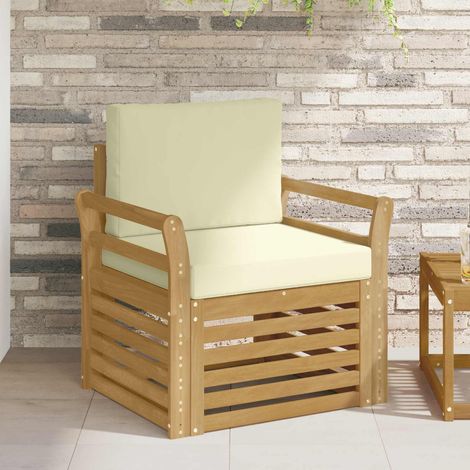 Fauteuil de Jardin Modulable 1 Place en Bois d'Acacia Massif Blanc avec Coussin Crème - PANGIVO (1/5)