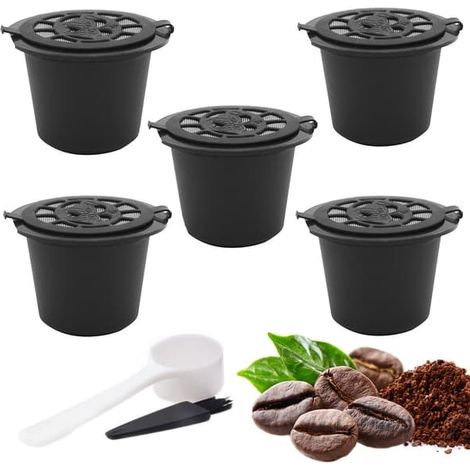 Lot de 5 capsules Nespresso réutilisables avec gobelet doseur et goupillon