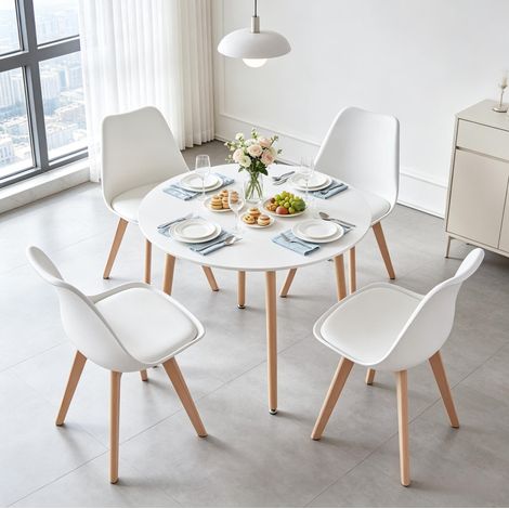 Set tavolo e sedie 80 x 80 x 75 cm bianco e legno per cucina e sala da pranzo - CHICFURN (1/5)