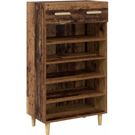 Meuble à chaussures à tiroirs, bois style antique, 60 x 35 x 105 cm (1/5)