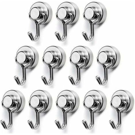 Magnetic Hook, Diameter 15mm Small Powerful Metal Hook with Neodymium Magnets, Maximum Load Capacity 7kg, Suitable for Kitchen, Refrigerator, Office Pack of 12 (1/4)