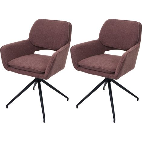 Lot de 2 chaises de salle à manger pivotante 180° avec retour automatique tissu bouclé brun clair piètement en forme de trépied fer noir 040009971