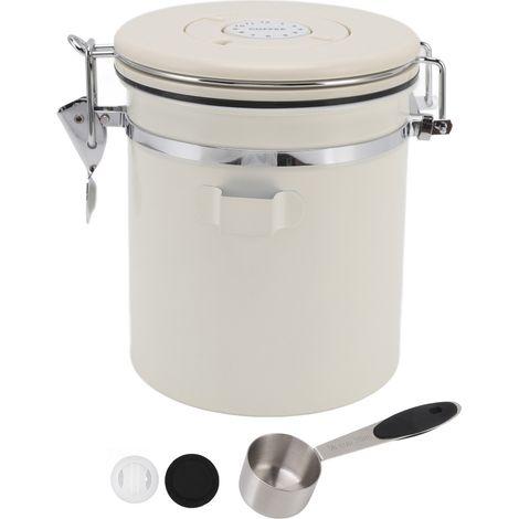 Boîte à café hermétique en acier inoxydable 304 avec valve et dosette pour café moulu, thé et autres aliments, format moyen 1,5 L (1/5)