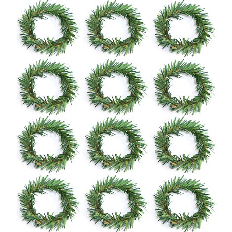(2 Sets pro Packung) (12 Stück pro Set) Weihnachtlich grüne Serviettenringe, PVC-Ringe in Tannennadeloptik, Serviettenringe für Kerzenständer (Innendurchmesser ca. 4,5 cm, Außendurchmesser ca. 7 cm), (1/5)