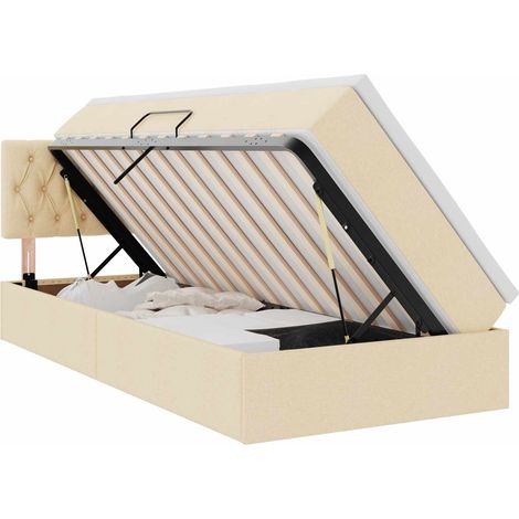 LED Storage Bed with Mattress Creme 90 x 200 cm Fabric vidaXL