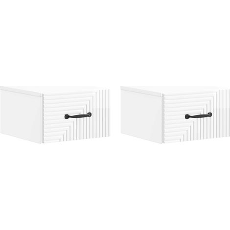 Wall-Mounted Bedside Cabinet with Drawer 2 pcs High Gloss White vidaXL