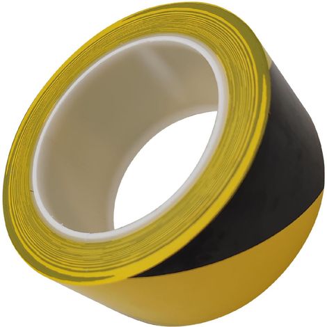Bande adhésive de signalisation de danger noire et jaune, 4,8 cm x 30 m. Idéale pour les murs, les sols, les tuyaux et les équipements - assurant sécurité et haute visibilité. (1/5)