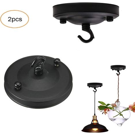 Vintage Ceiling Plate Chandelier, Retro Iron Ceiling Rose Hook Plate Holder Pendant Lamp Roof Suck Disc Chassis Light Suitable Accessory DIY Creative (Black) (1/5)