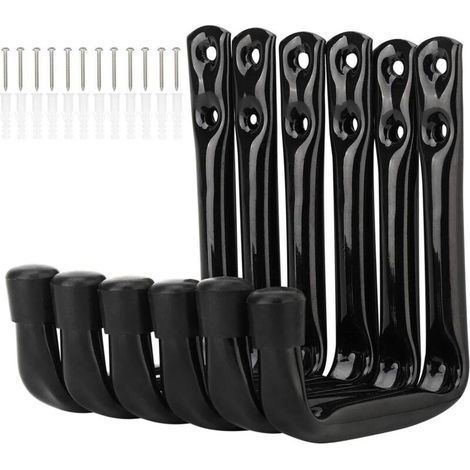 Set of 6 heavy-duty J-hooks for garage storage, steel wall mounts (1/5)