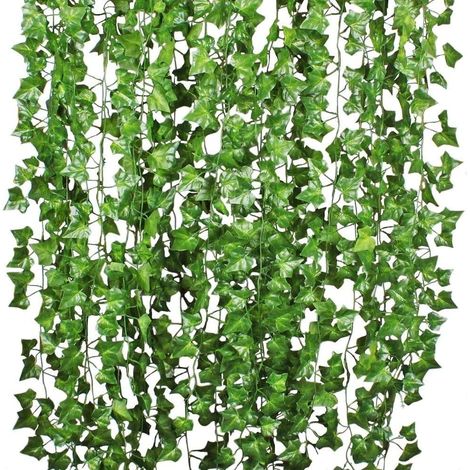 Guirlande suspendue de 24 m de feuilles de lierre artificiel avec 12 tiges de fleurs artificielles vertes
