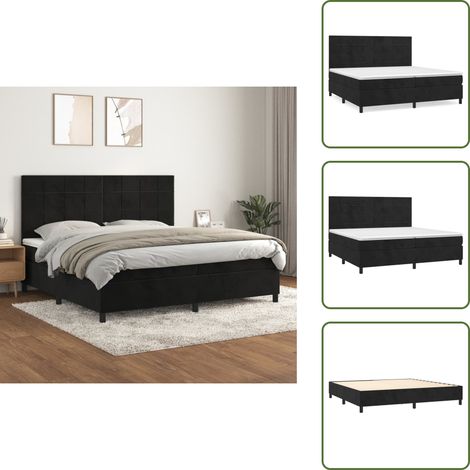Boxspringbett mit Matratze Schwarz 200x200 cm Samt - Samtbett - Boxspringbett - Doppelbett - Hochwertiges Bett - Bettenrahmen (1/5)