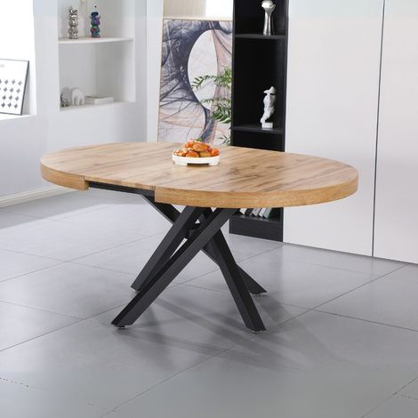 Tavolo rotondo allungabile Raven con piano rovere e gambe shangai nero 120x120x75H (1/4)
