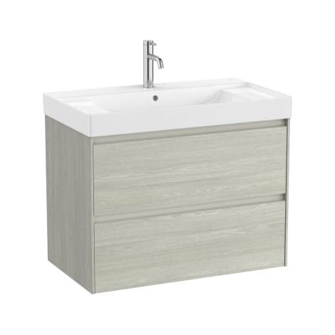 MUEBLE LAVABO CENTRADO BLANCO 800X460 ONA STANDARD 2 CAJONES LED ROBLE CLARO