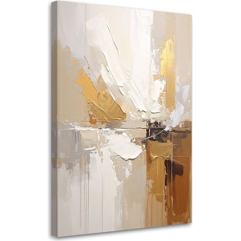 Wandbild Helle Abstraktion in Beige mit zarten Goldakzenten 20x30