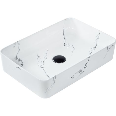 Lavabo da appoggio per bagno Ceramica effetto marmo 510 x 340 mm Bianco Hopi
