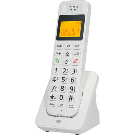 Téléphone sans fil extensible avec écran LCD, identification de l'appelant, répertoire 50 contacts, haut-parleur, conférence, 16 langues, connexion jusqu'à 5 combinés, amplification audio, pour bureau (1/3)
