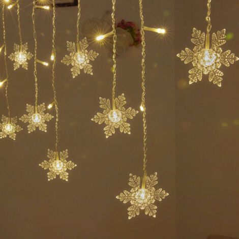 String Lights, Curtain Lights, 4m LEDs Christmas Snowflake Lights 8 Lighting Modes, Window Decoration, Christmas, Wedding, Birthday, Home, Party, Warm White (1/5)