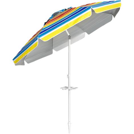 COSTWAY Sombrilla de Playa de 200 cm Parasol para Jardín Mercado Patio Sombrilla Inclinable Sin Base (Multicolor) (1/5)
